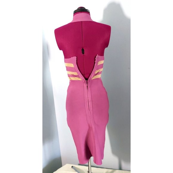 HERVE LEGER Purple Grey Halter V Neck Bodycon Sleeveless Dress SP - Picture 5 of 10